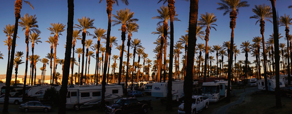 Panorama view of our RV park in Palm Springs, California.