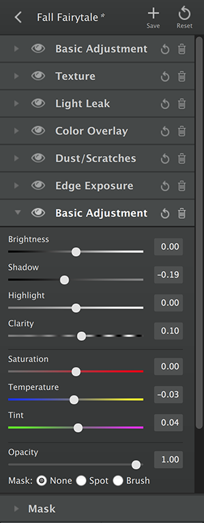 Example Adjustment Stack 1
