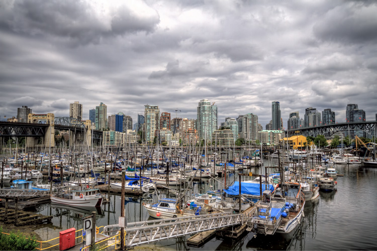 View from False Creek to downtown Vancouver including the Burrard Street Bridge and Cambie Bridge. Read the story behind the image and find out how it was made today on the blog: http://annemckinnell.com/2013/06/25/an-overcast-day-in-vancouver-bc/