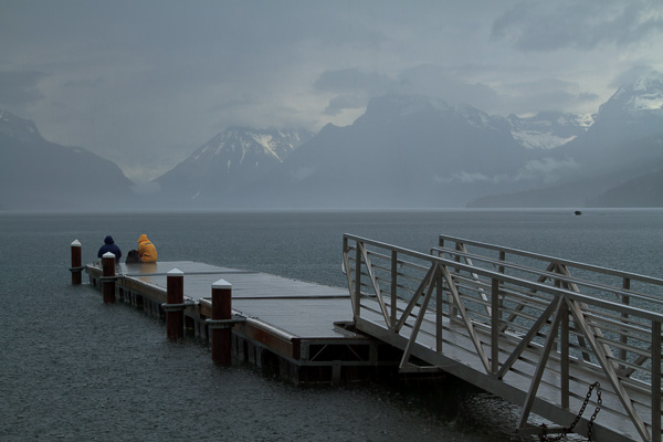 Sitting in the rain at Lake McDonald, Glacier National Park, Montana.