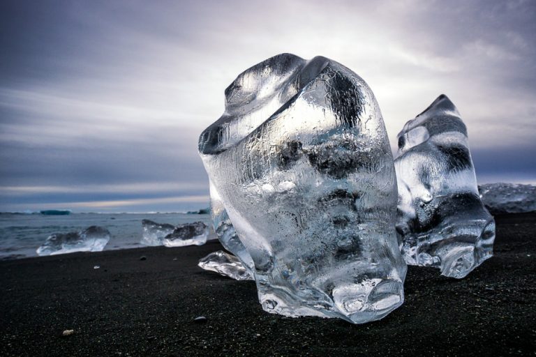 Ice sculpture at Breiðamerkursandur beach, Iceland by Anne McKinnell