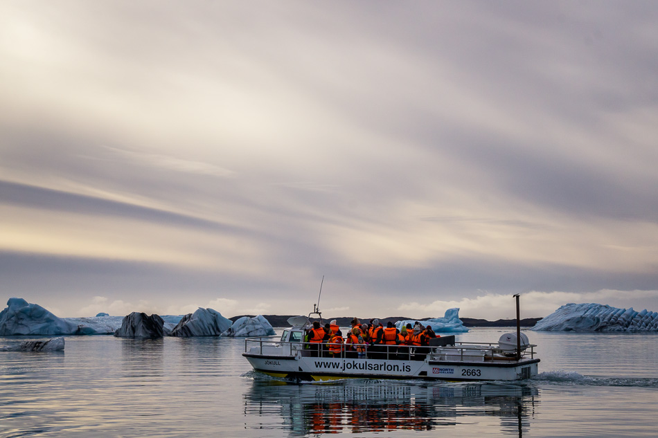 Boat tour at Jokulsarlon Glacial Lagoon, Iceland